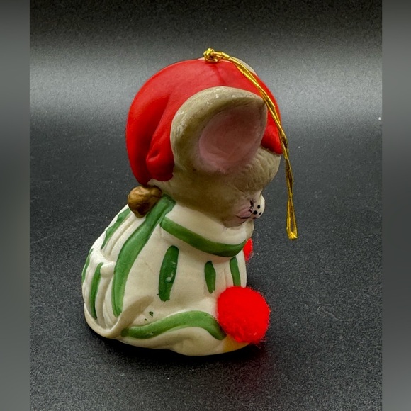 Jasco Christmas Ornament Lil Chimers Mouse Handpainted Bisque Porcelain Bell 80s - Picture 6 of 7